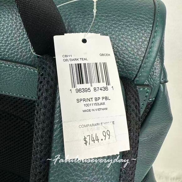 Coach Men's Sprint Backpack In Leather/Dark Teal CBI11 NWT - Picture 5 of 10